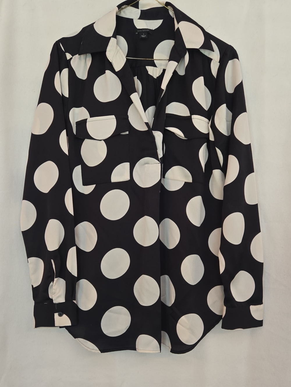 Ann Taylor Black Top with Large White Dots